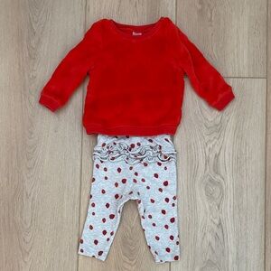 Valentine’s Day Fit — Fuzzy Red Heart Sweater + Strawberry Ruffle Butt Leggings